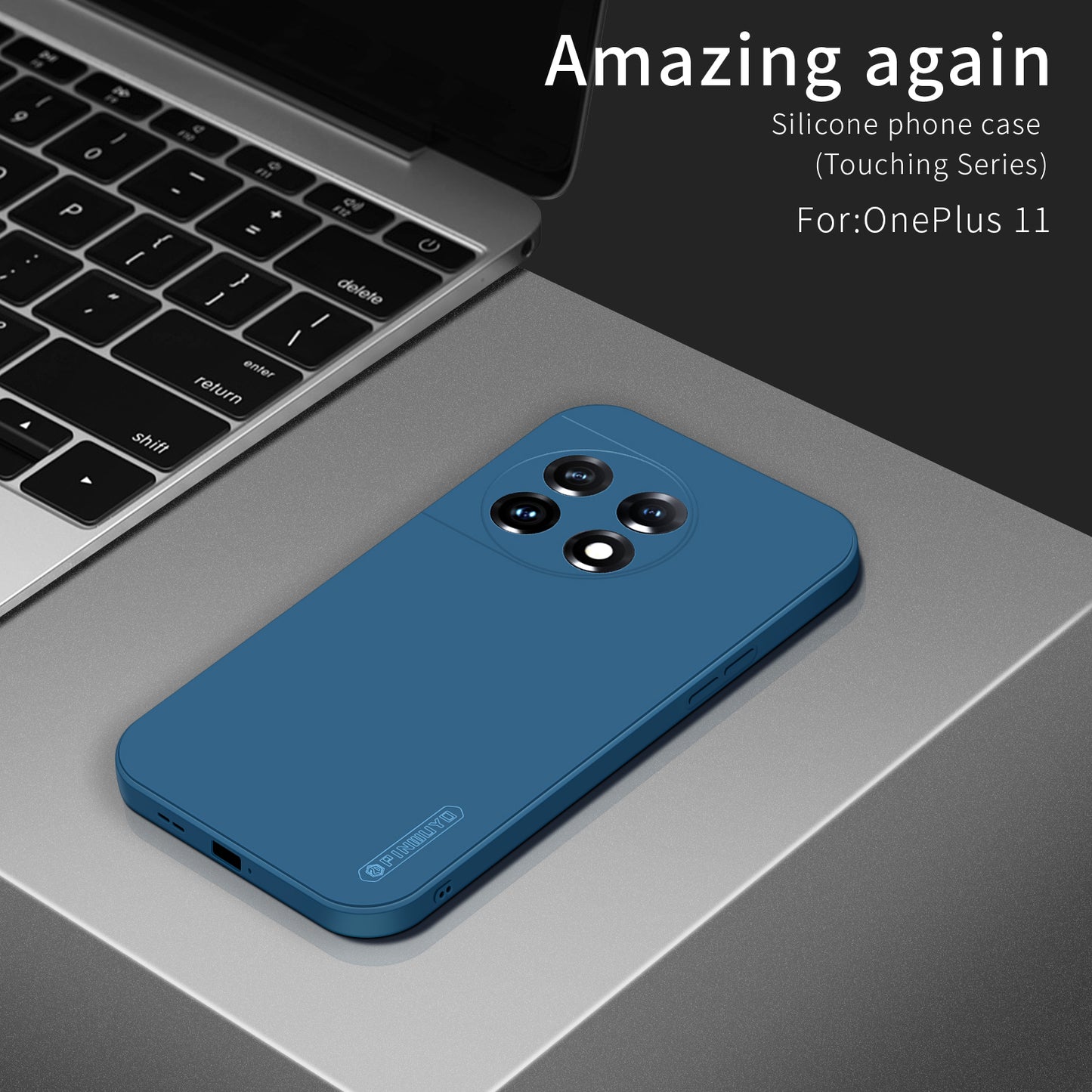 PINWUYO JK TPU-2 Series for OnePlus 11 5G Phone Case Fiber Flocking Lining Camera Lens Protection TPU Cover - Dark Blue