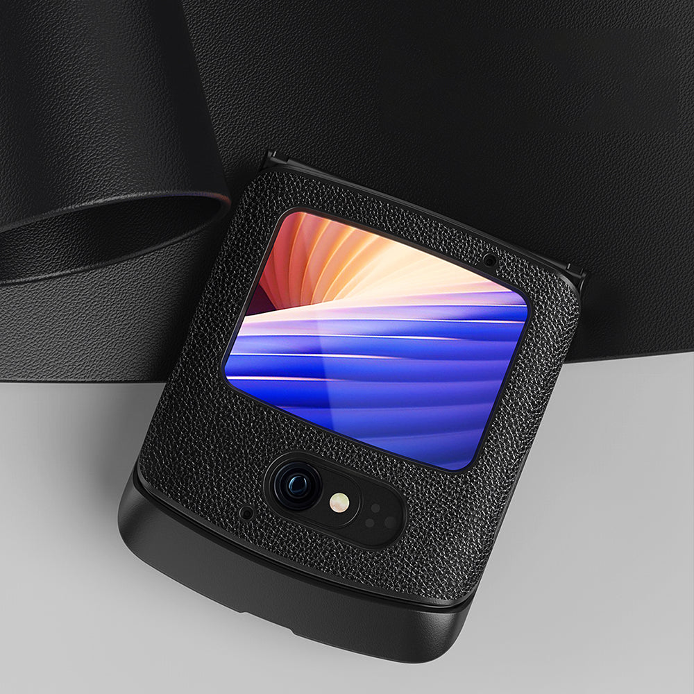 Shockproof PC + PU Leather Phone Protective Cover Shell for Motorola Razr 5G - All Black