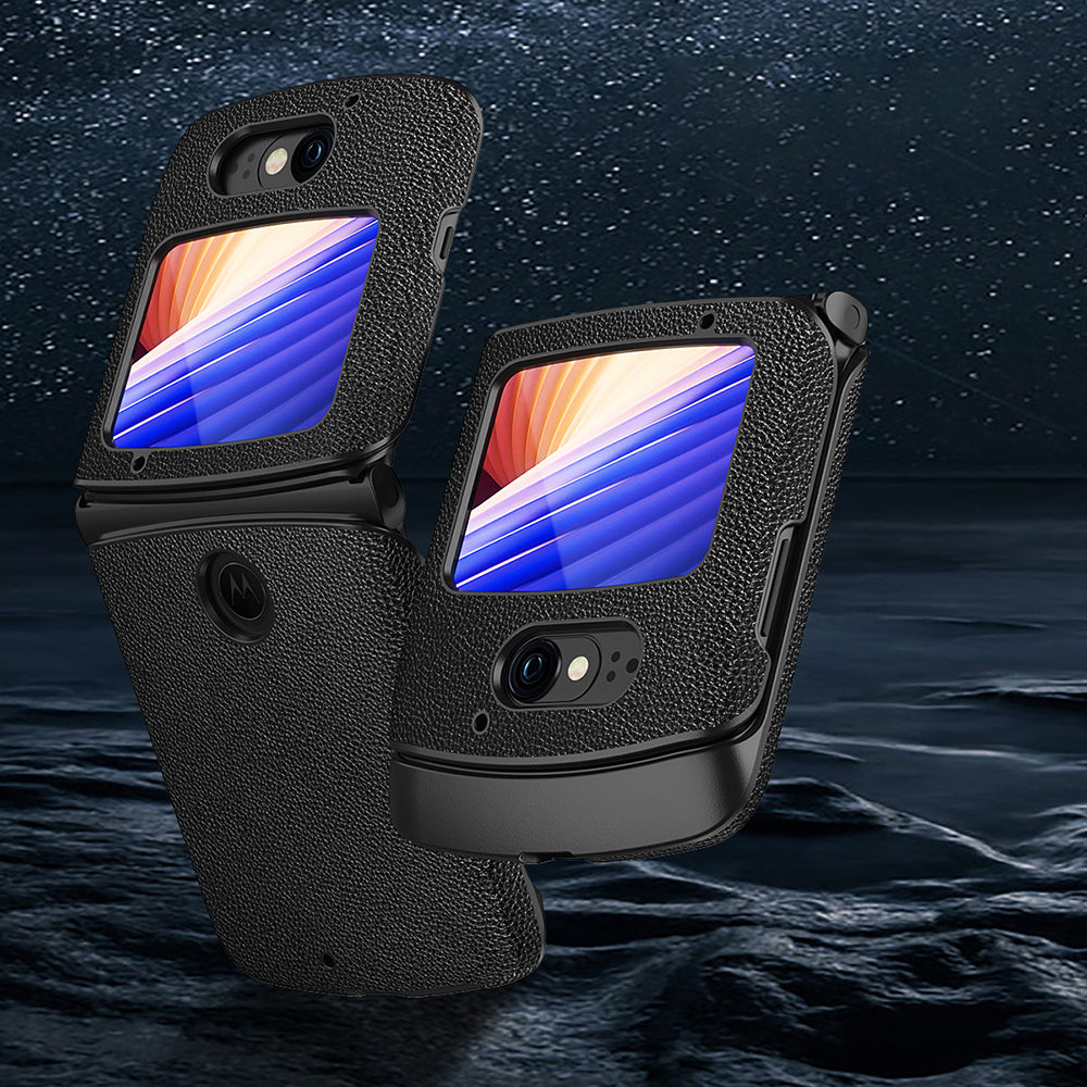 Shockproof PC + PU Leather Phone Protective Cover Shell for Motorola Razr 5G - All Black