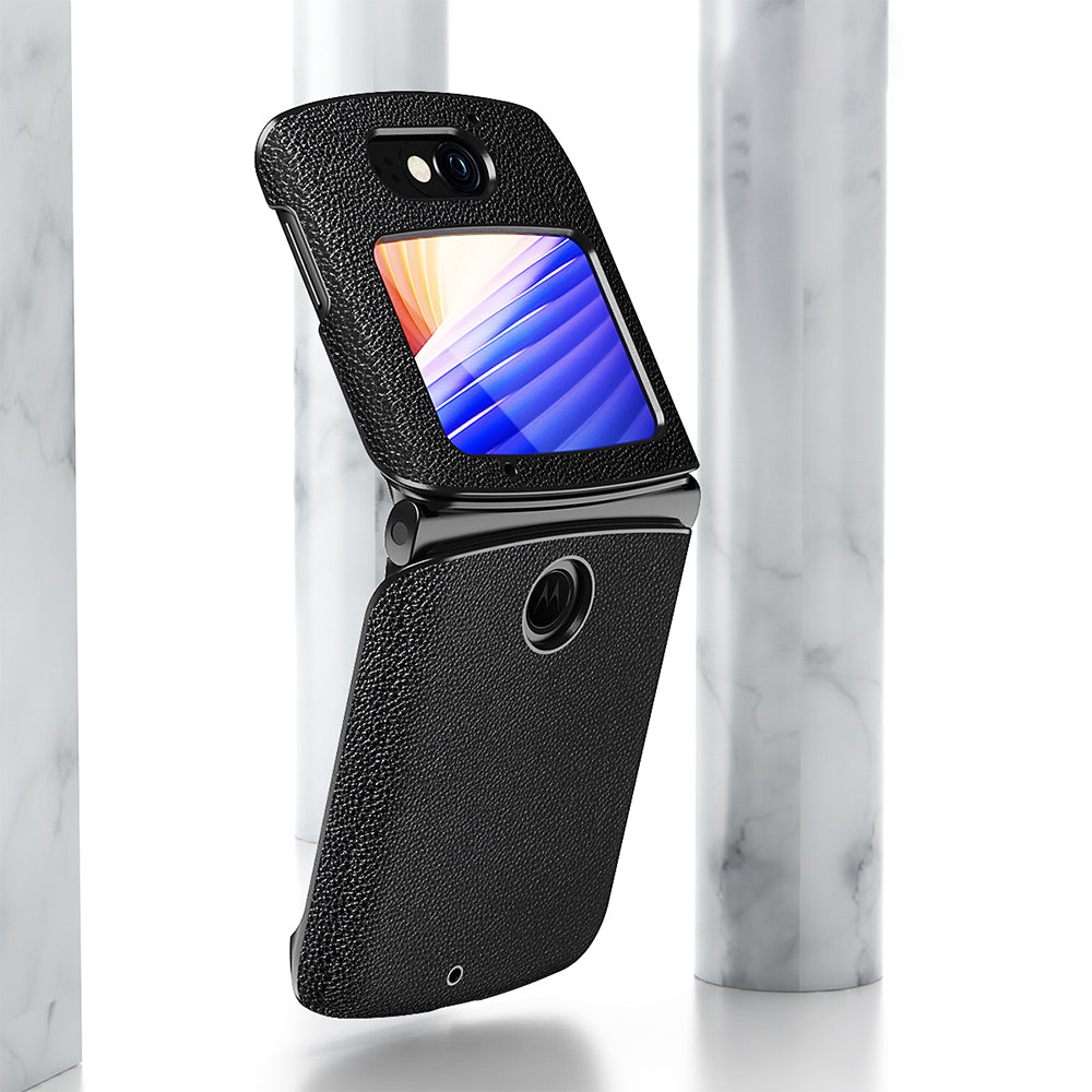 Shockproof PC + PU Leather Phone Protective Cover Shell for Motorola Razr 5G - All Black