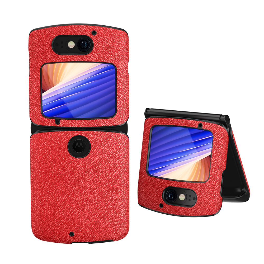 Shockproof PC + PU Leather Phone Protective Cover Shell for Motorola Razr 5G - Red