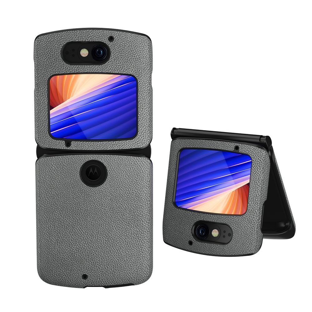 Shockproof PC + PU Leather Phone Protective Cover Shell for Motorola Razr 5G - Grey