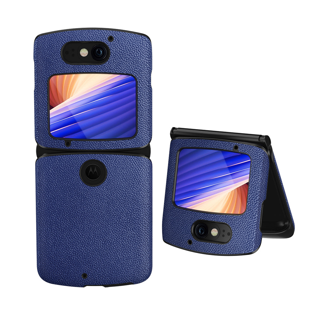 Shockproof PC + PU Leather Phone Protective Cover Shell for Motorola Razr 5G - Dark Blue
