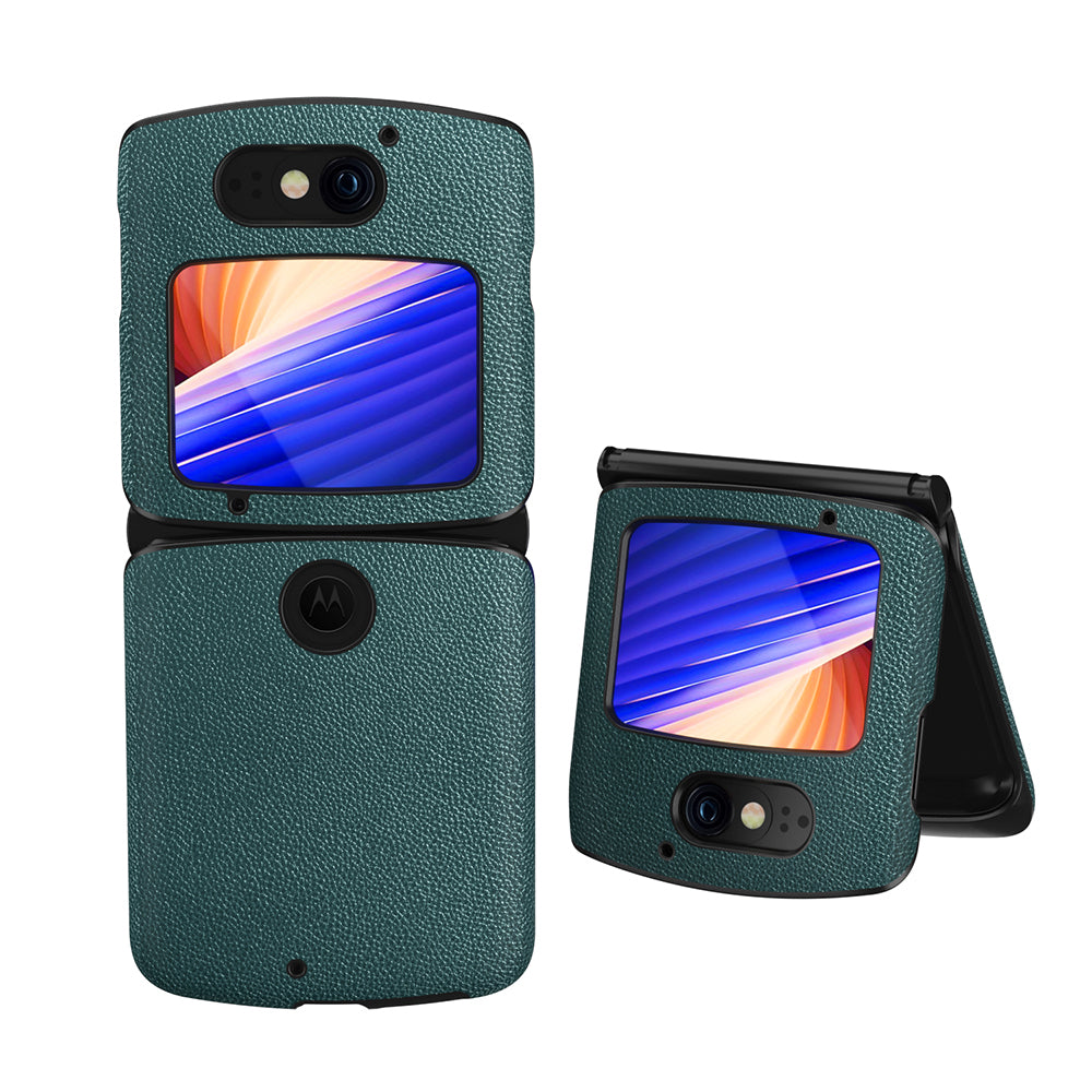 Shockproof PC + PU Leather Phone Protective Cover Shell for Motorola Razr 5G - Green