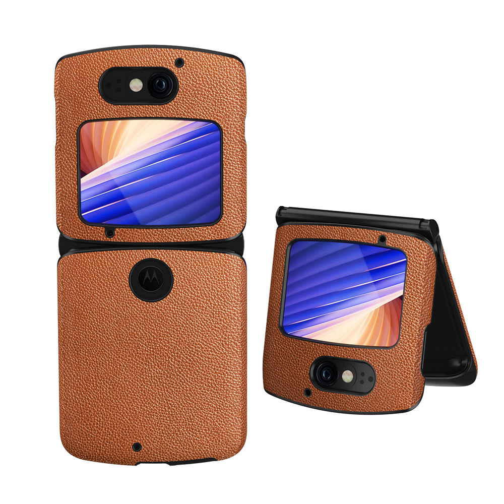 Shockproof PC + PU Leather Phone Protective Cover Shell for Motorola Razr 5G - Brown