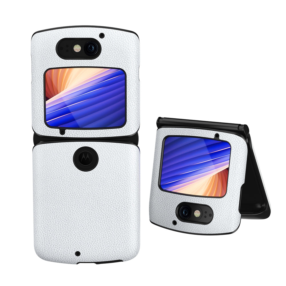 Shockproof PC + PU Leather Phone Protective Cover Shell for Motorola Razr 5G - White