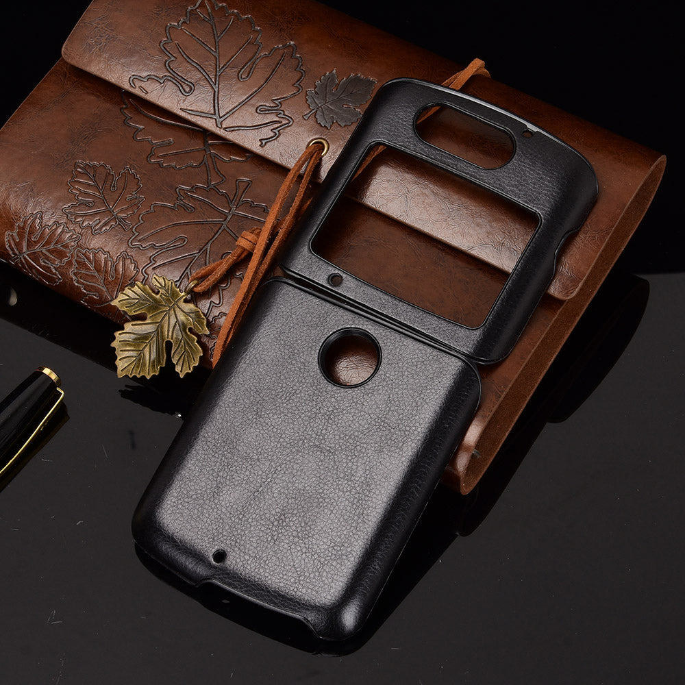 Litchi Texture Protector PU Leather Coated Plastic Cover for Motorola Razr 5G/Razr (2020) - Black