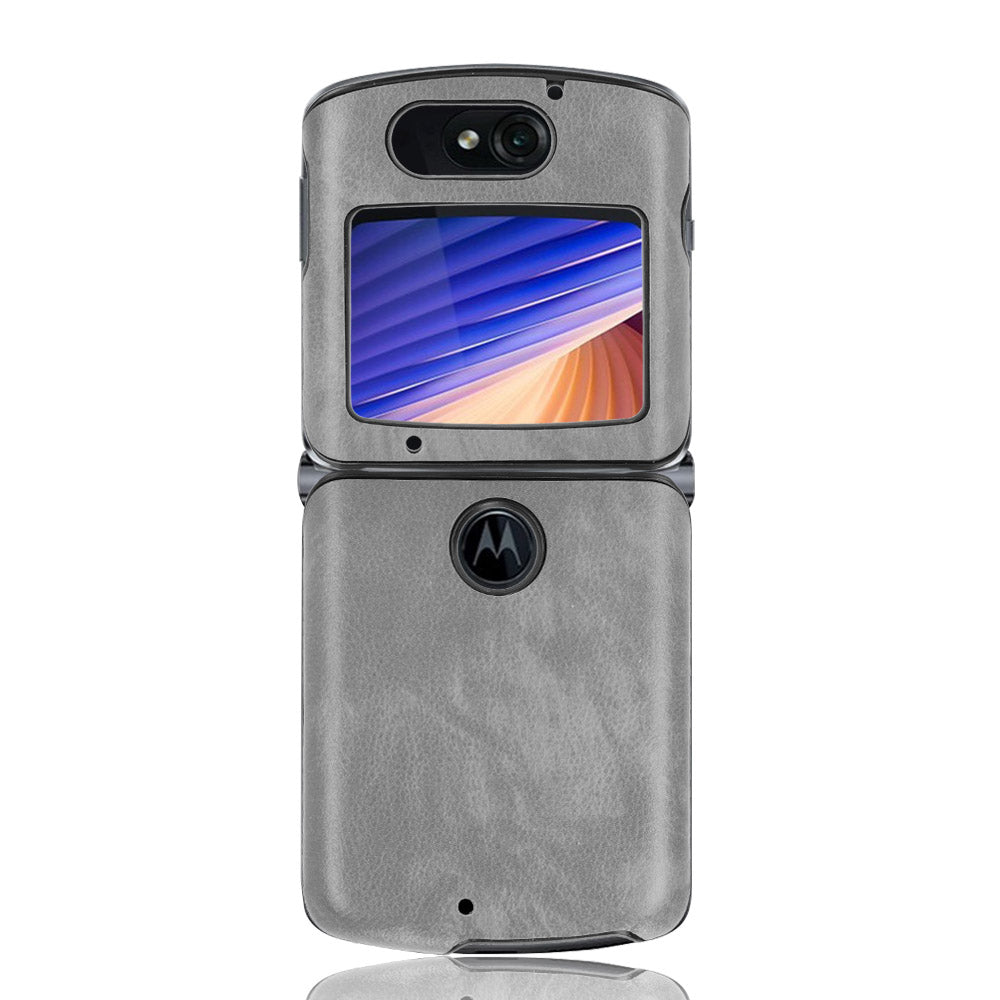 Litchi Texture Protector PU Leather Coated Plastic Cover for Motorola Razr 5G/Razr (2020) - Grey