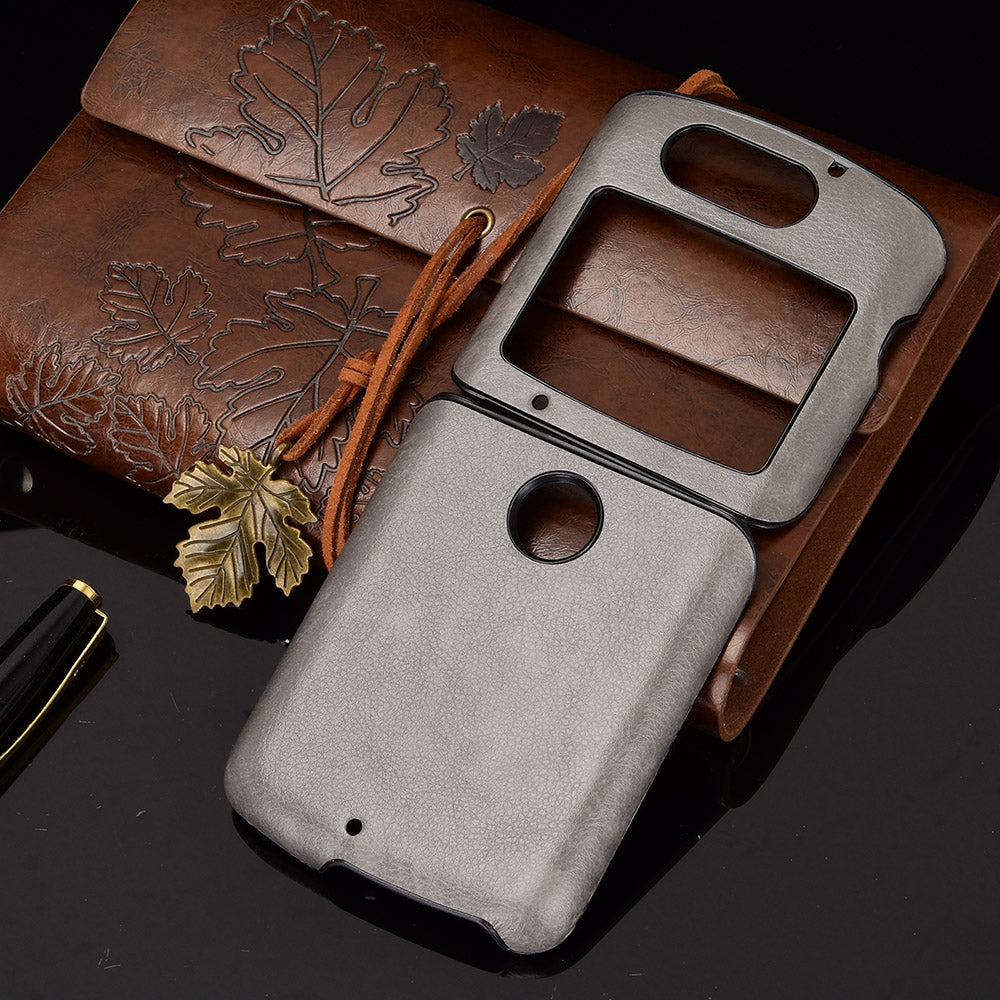 Litchi Texture Protector PU Leather Coated Plastic Cover for Motorola Razr 5G/Razr (2020) - Grey