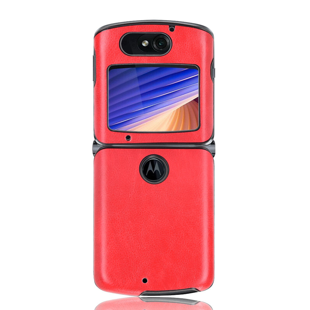 Litchi Texture Protector PU Leather Coated Plastic Cover for Motorola Razr 5G/Razr (2020) - Red