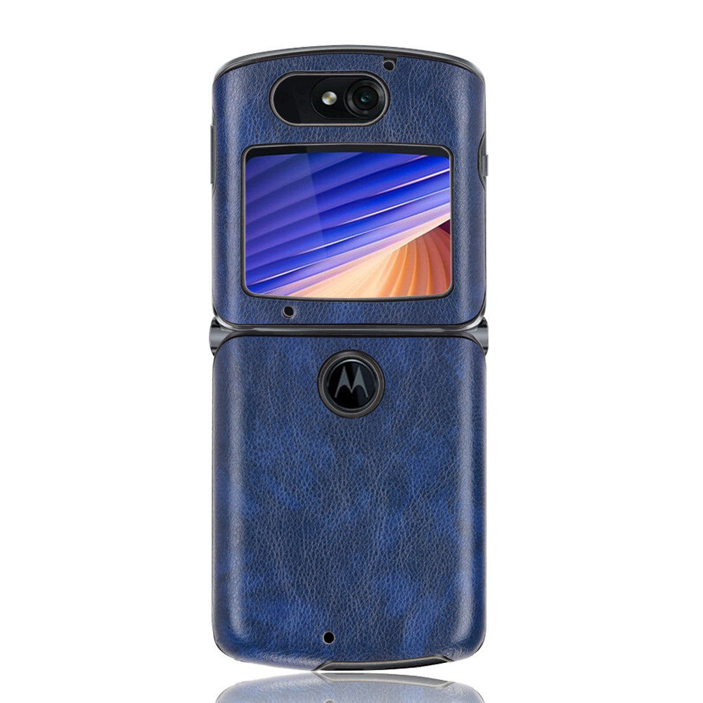 Litchi Texture Protector PU Leather Coated Plastic Cover for Motorola Razr 5G/Razr (2020) - Blue