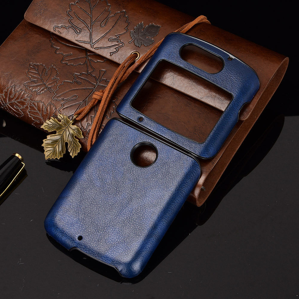 Litchi Texture Protector PU Leather Coated Plastic Cover for Motorola Razr 5G/Razr (2020) - Blue