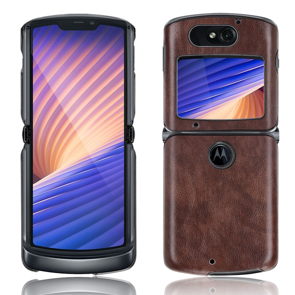 Litchi Texture Protector PU Leather Coated Plastic Cover for Motorola Razr 5G/Razr (2020) - Brown