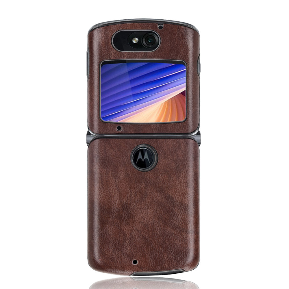Litchi Texture Protector PU Leather Coated Plastic Cover for Motorola Razr 5G/Razr (2020) - Brown
