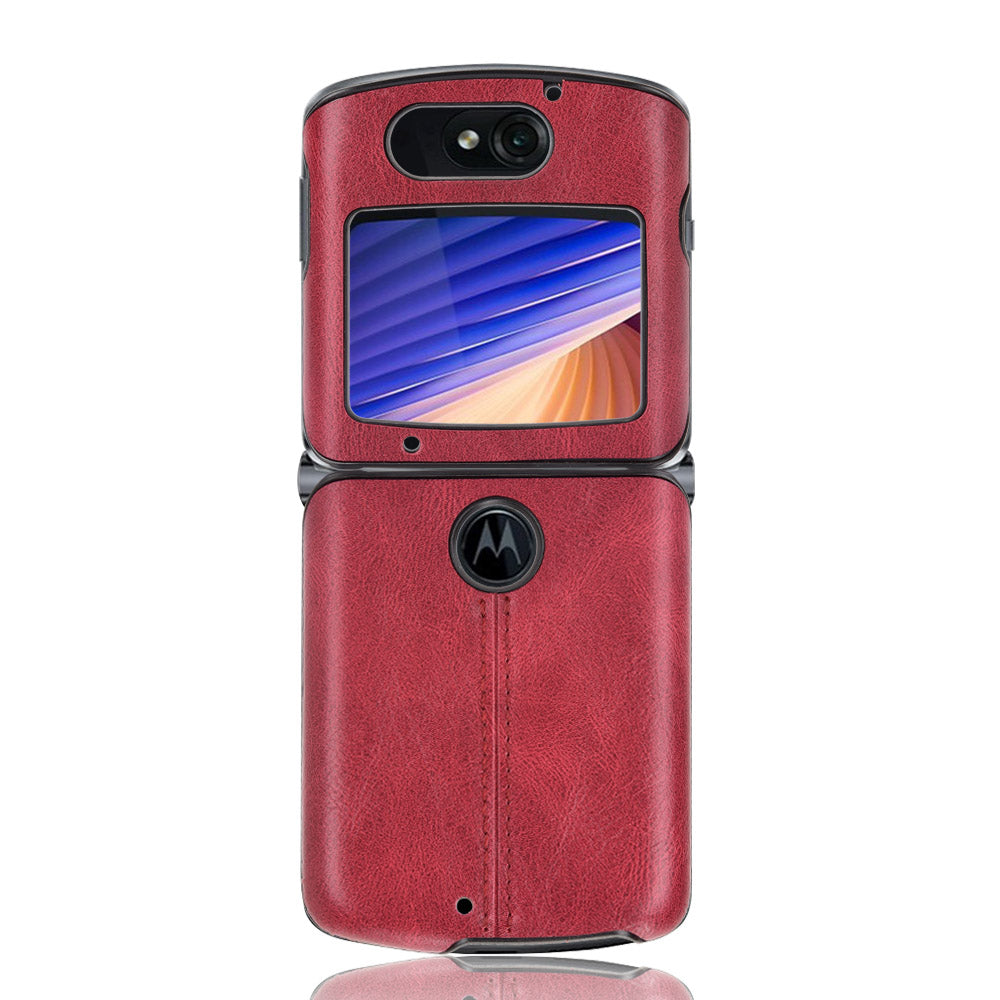 PC + TPU Hybrid Case PU Leather Surface Phone Cover for Motorola Razr 5G/Razr (2020) - Red