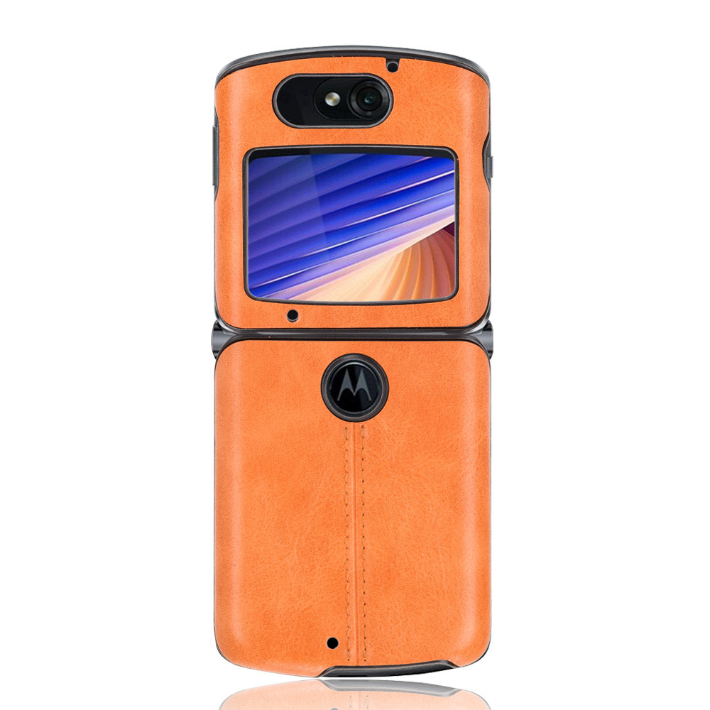PC + TPU Hybrid Case PU Leather Surface Phone Cover for Motorola Razr 5G/Razr (2020) - Yellow