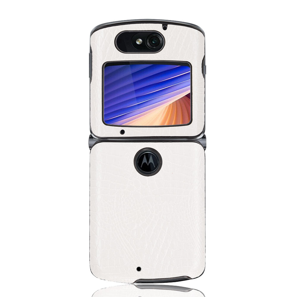 Crocodile Texture PU Leather Coated Plastic Phone Case for Motorola Razr 5G / Razr 2020 - White