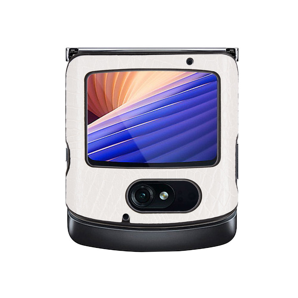 Crocodile Texture PU Leather Coated Plastic Phone Case for Motorola Razr 5G / Razr 2020 - White