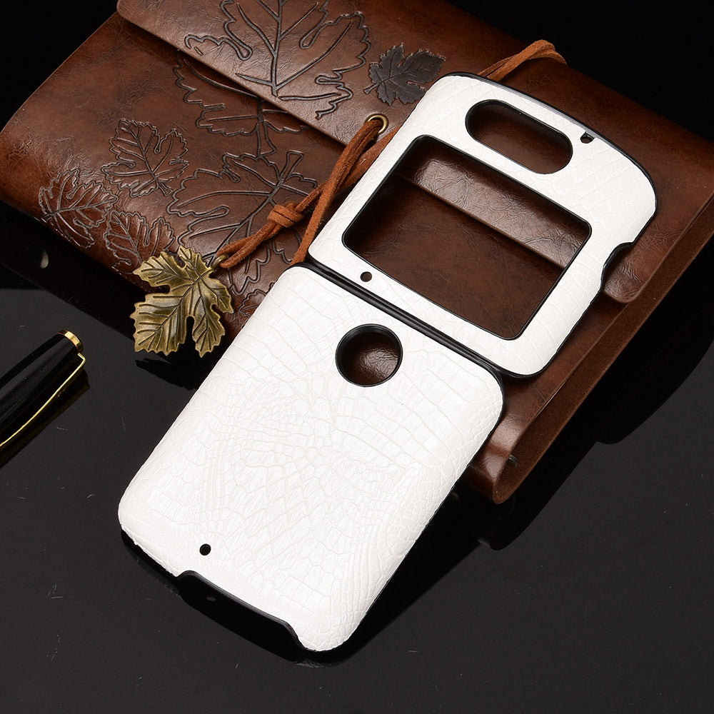 Crocodile Texture PU Leather Coated Plastic Phone Case for Motorola Razr 5G / Razr 2020 - White