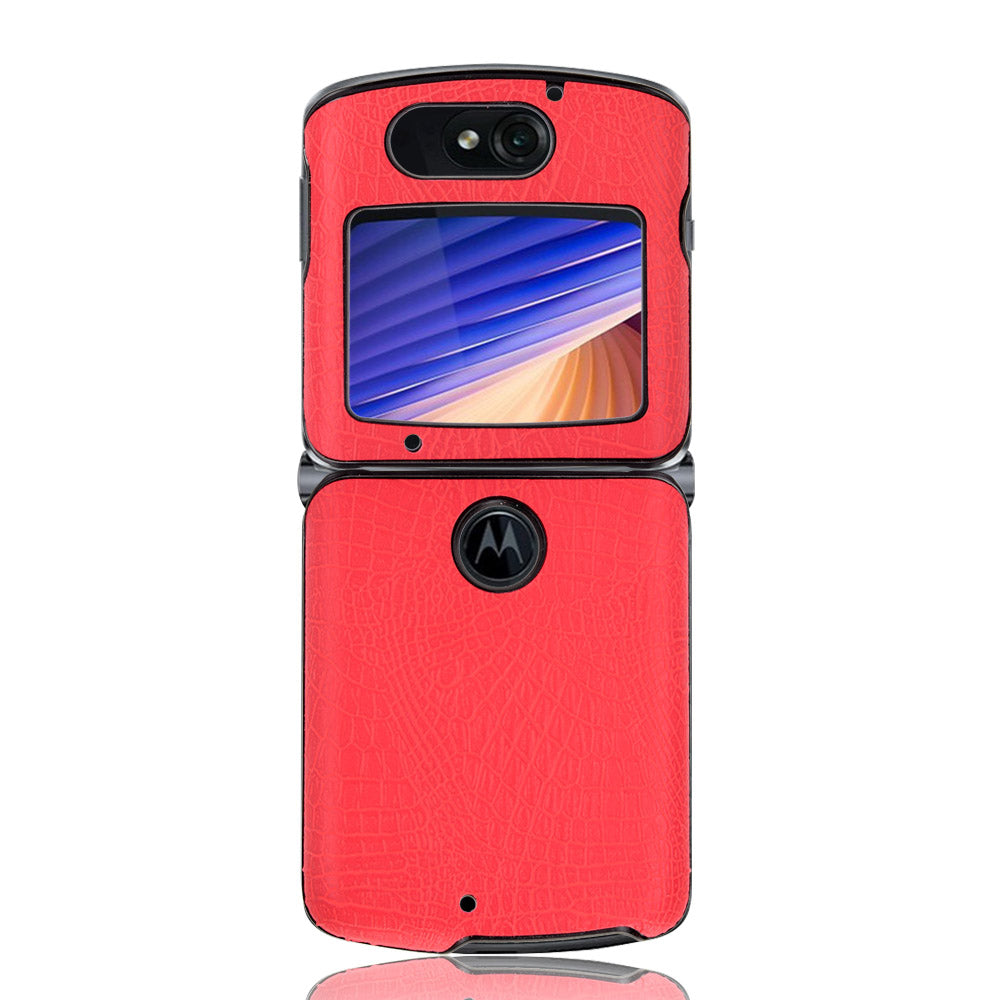 Crocodile Texture PU Leather Coated Plastic Phone Case for Motorola Razr 5G / Razr 2020 - Red