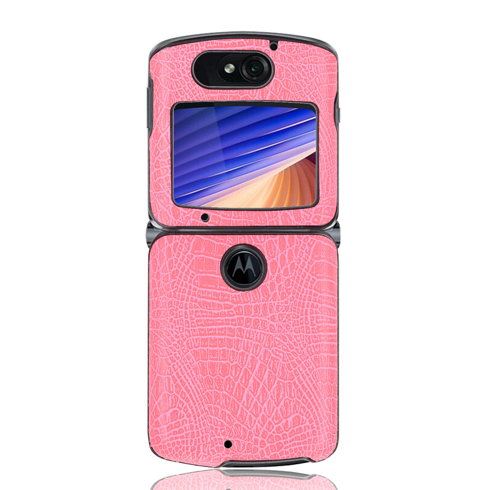 Crocodile Texture PU Leather Coated Plastic Phone Case for Motorola Razr 5G / Razr 2020 - Pink