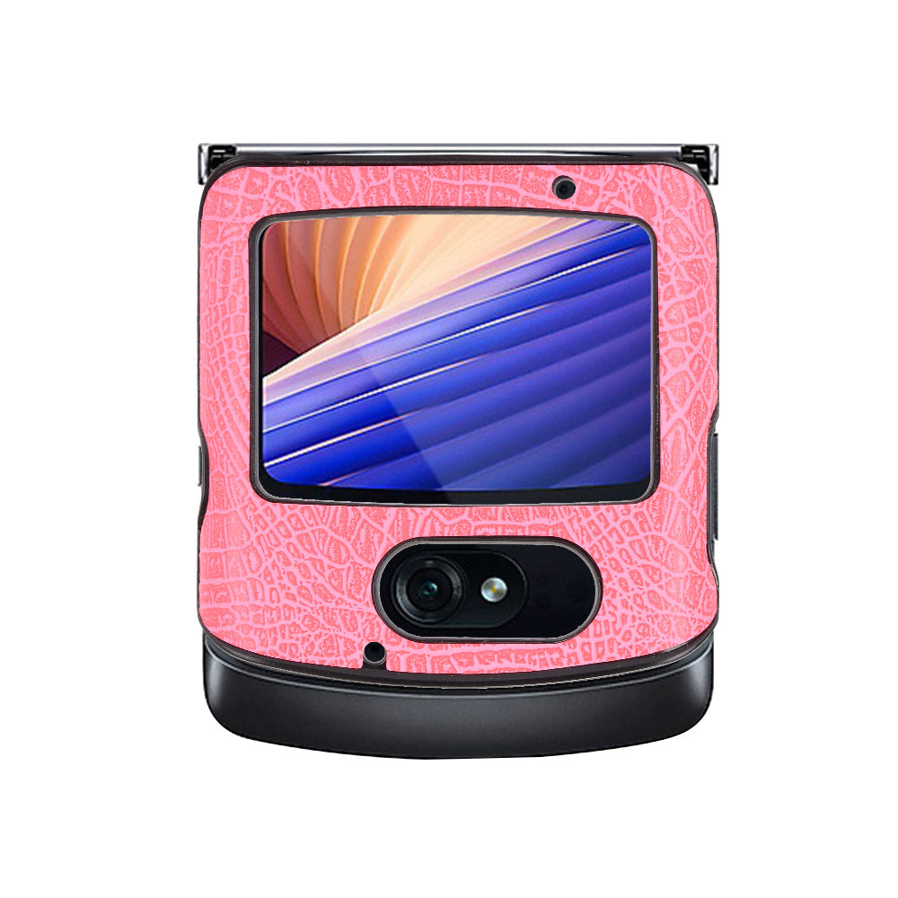 Crocodile Texture PU Leather Coated Plastic Phone Case for Motorola Razr 5G / Razr 2020 - Pink