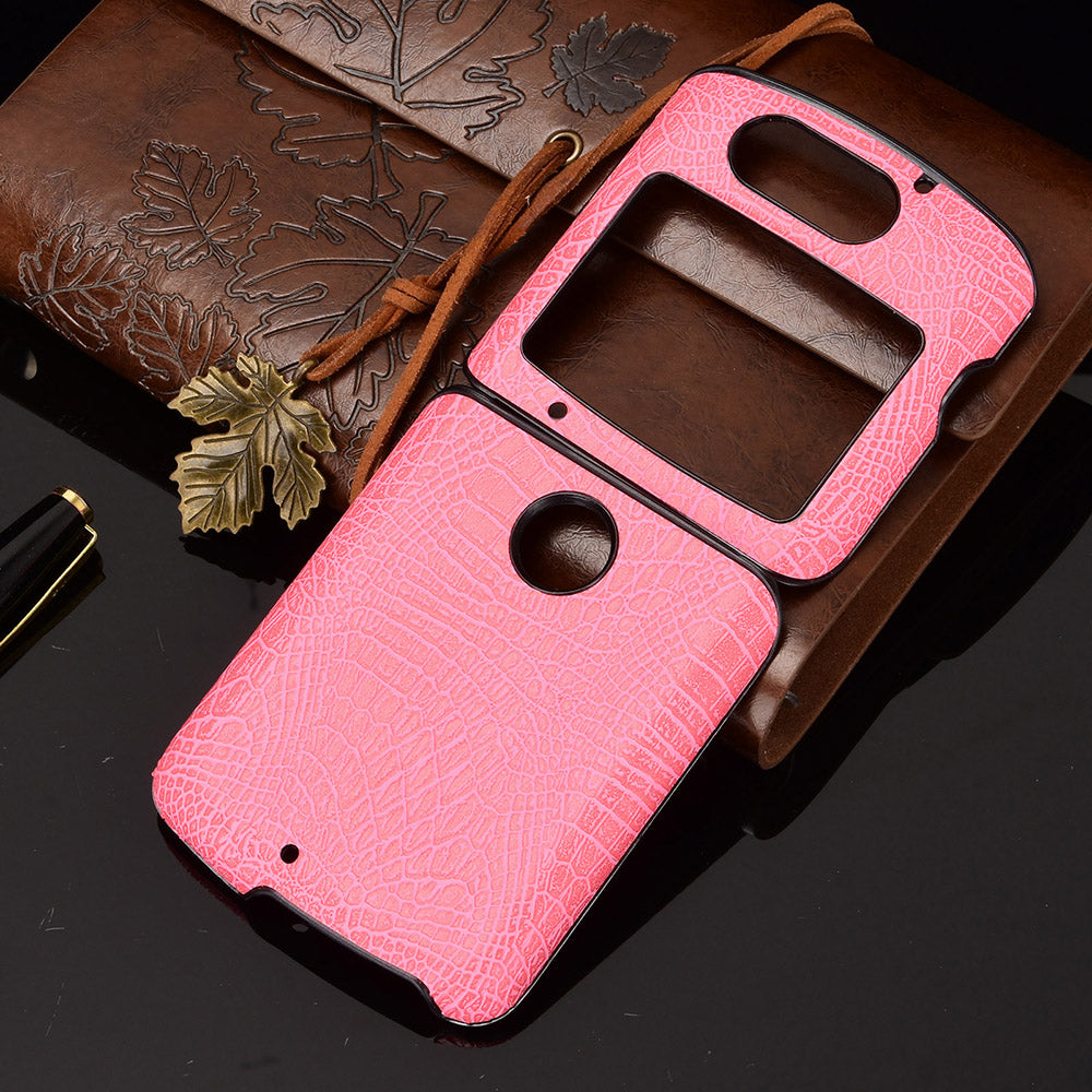 Crocodile Texture PU Leather Coated Plastic Phone Case for Motorola Razr 5G / Razr 2020 - Pink