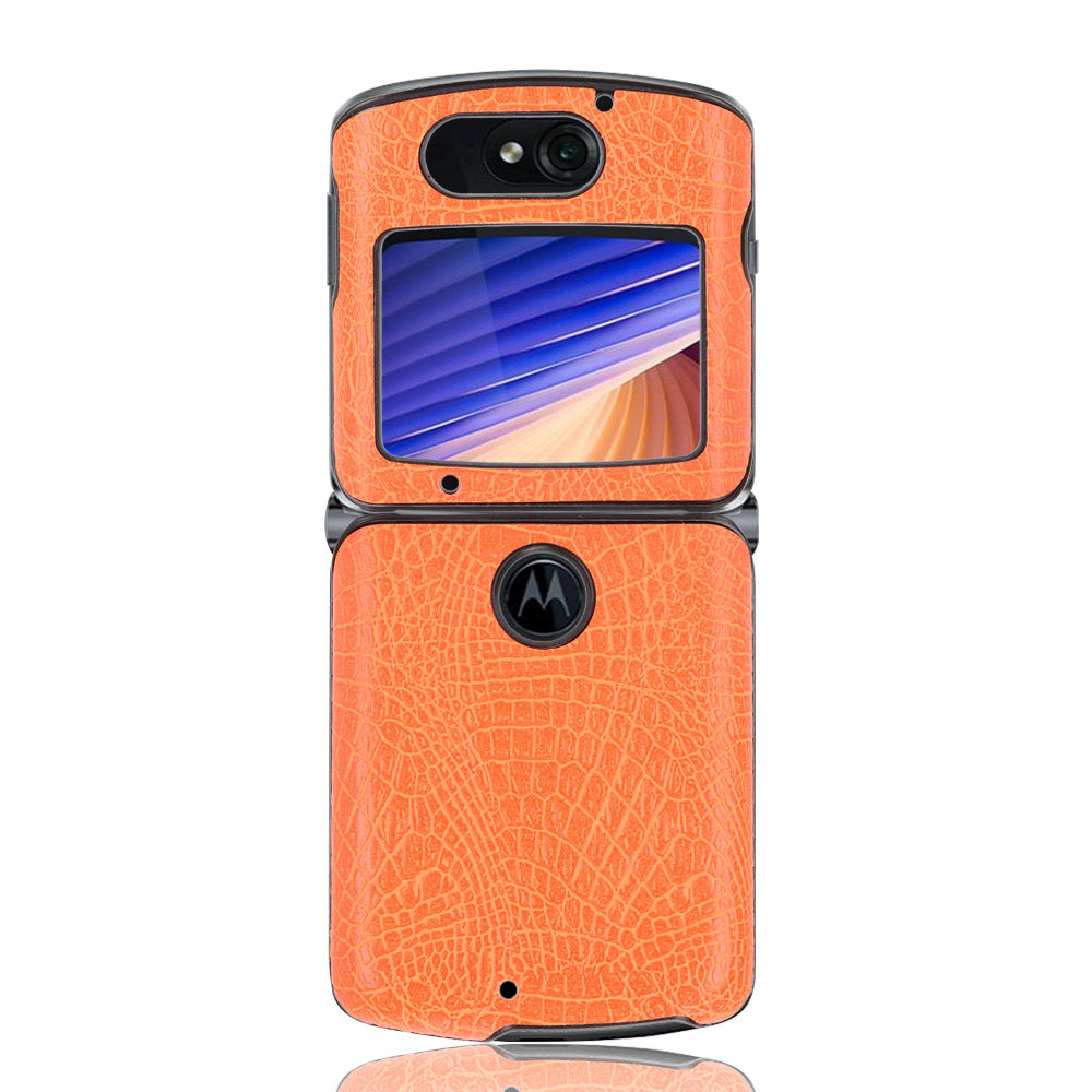 Crocodile Texture PU Leather Coated Plastic Phone Case for Motorola Razr 5G / Razr 2020 - Orange