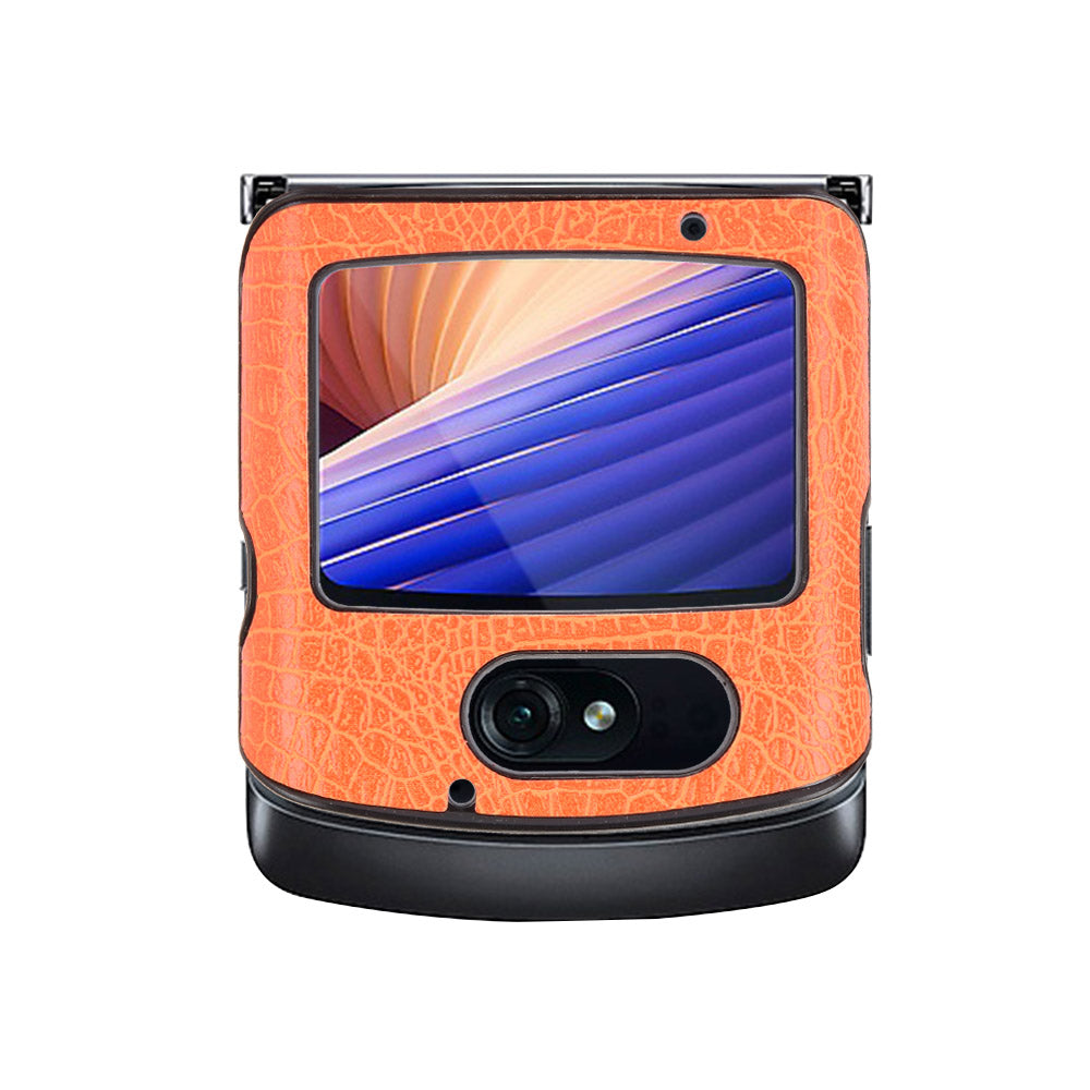 Crocodile Texture PU Leather Coated Plastic Phone Case for Motorola Razr 5G / Razr 2020 - Orange