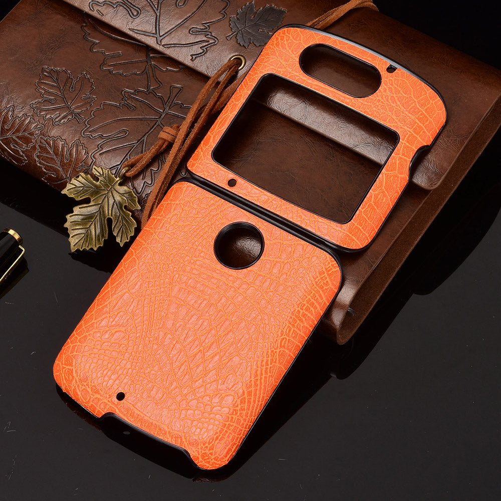 Crocodile Texture PU Leather Coated Plastic Phone Case for Motorola Razr 5G / Razr 2020 - Orange