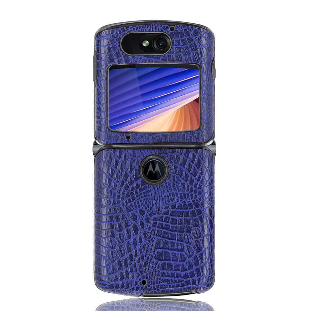 Crocodile Texture PU Leather Coated Plastic Phone Case for Motorola Razr 5G / Razr 2020 - Blue