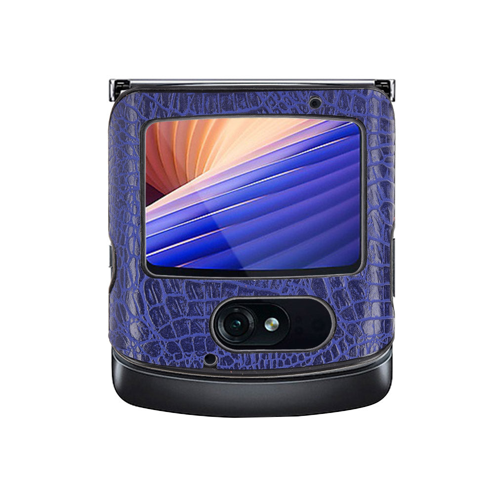 Crocodile Texture PU Leather Coated Plastic Phone Case for Motorola Razr 5G / Razr 2020 - Blue