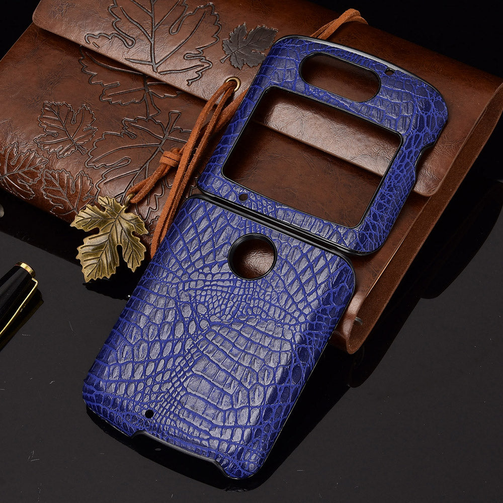 Crocodile Texture PU Leather Coated Plastic Phone Case for Motorola Razr 5G / Razr 2020 - Blue