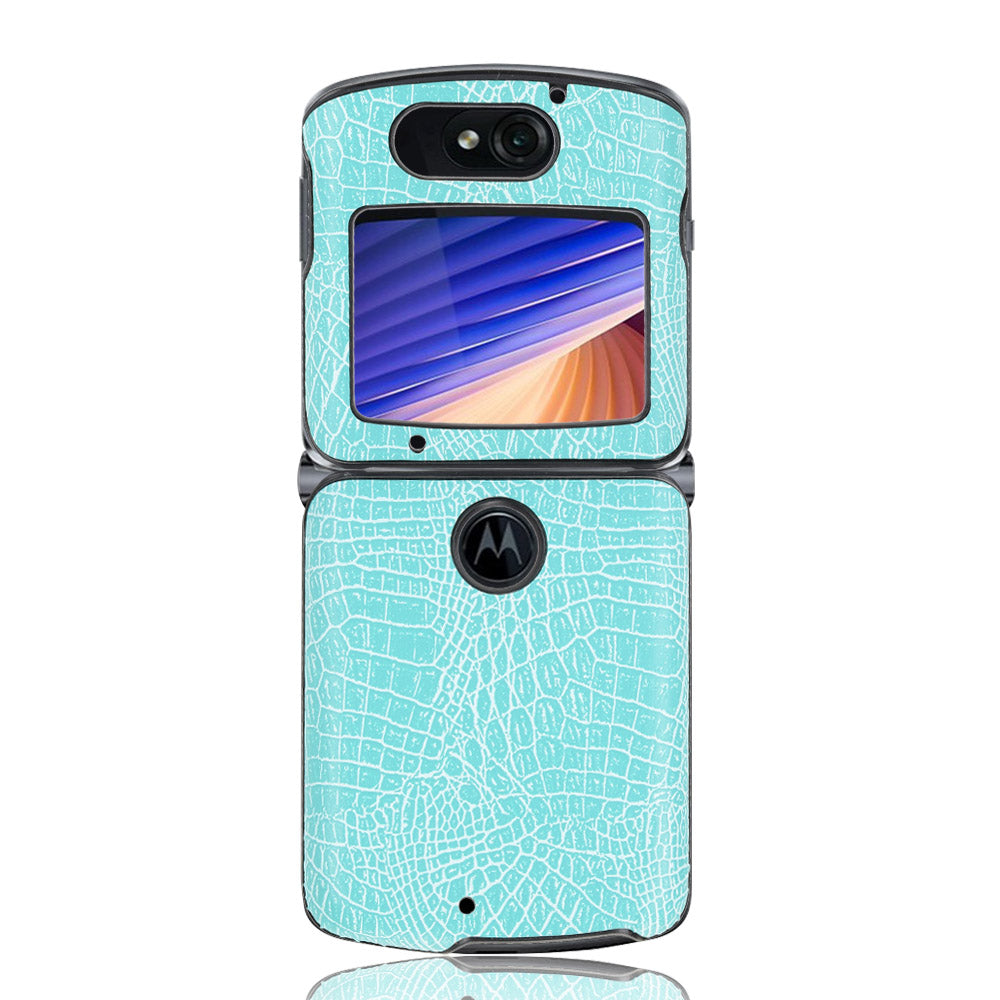 Crocodile Texture PU Leather Coated Plastic Phone Case for Motorola Razr 5G / Razr 2020 - Cyan
