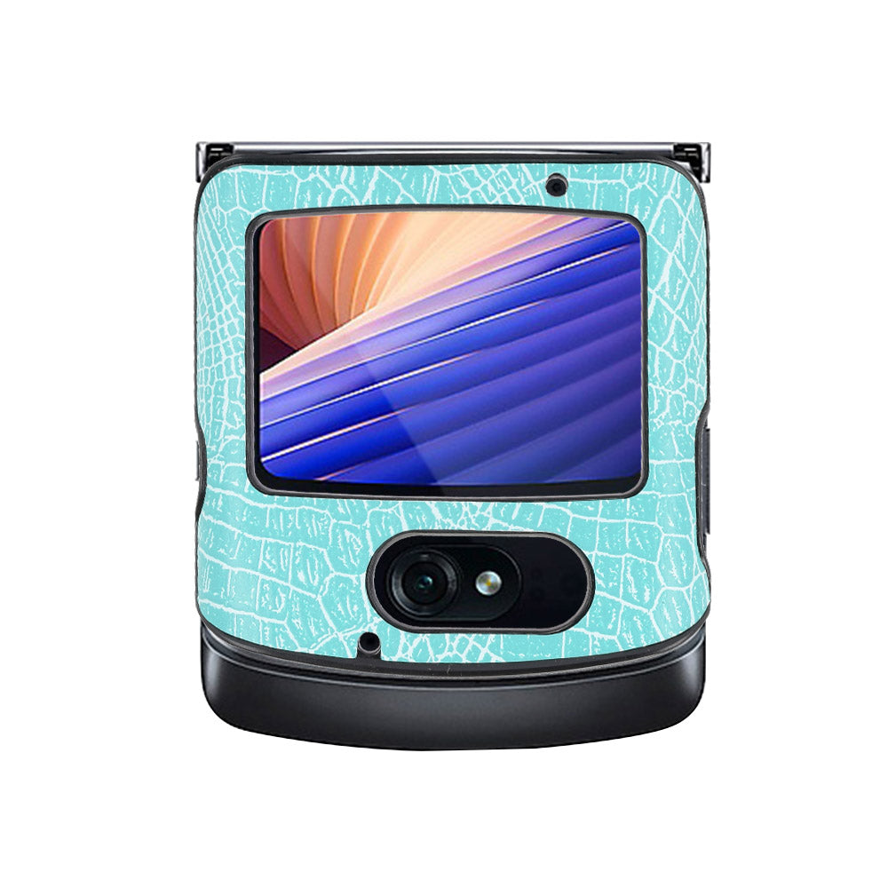 Crocodile Texture PU Leather Coated Plastic Phone Case for Motorola Razr 5G / Razr 2020 - Cyan