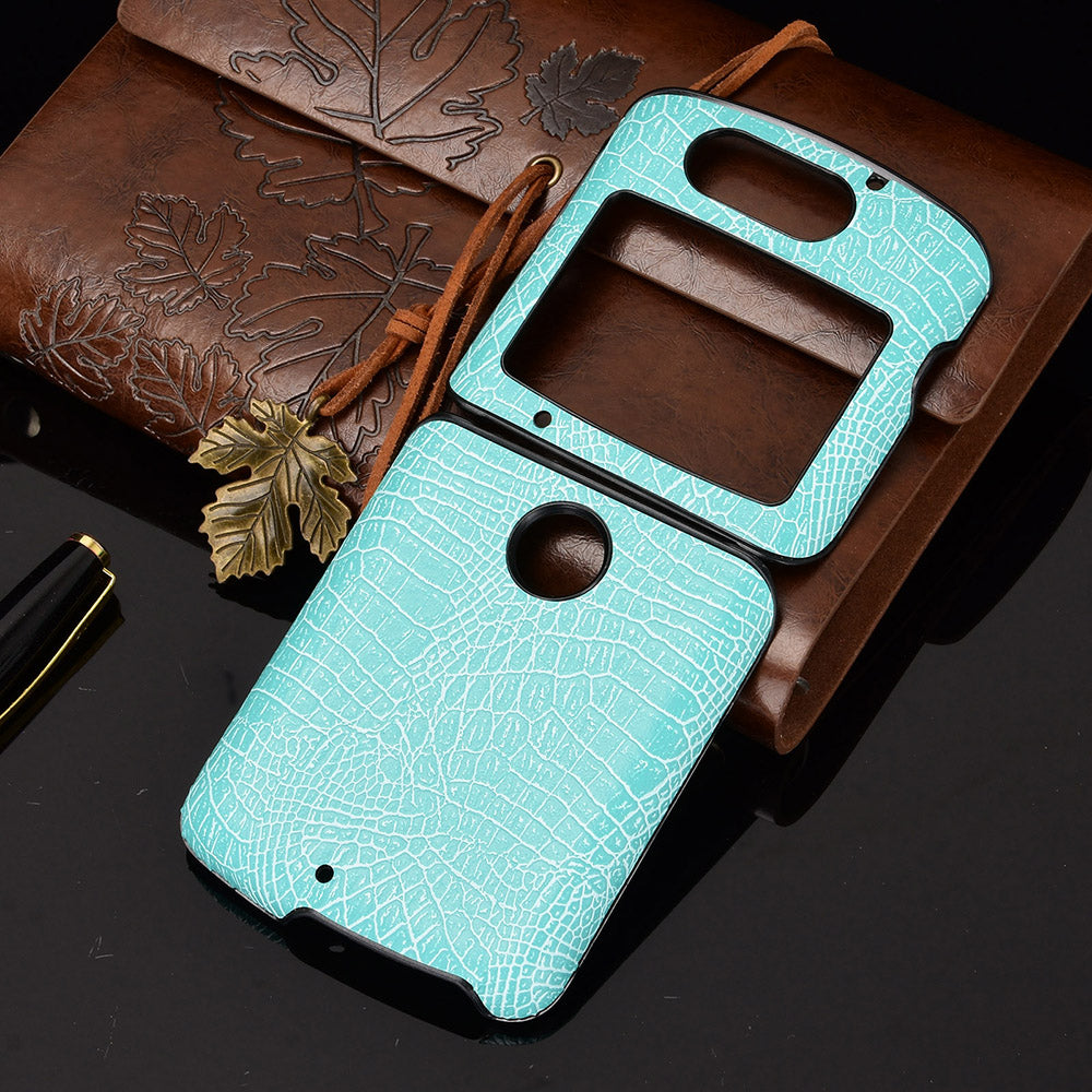 Crocodile Texture PU Leather Coated Plastic Phone Case for Motorola Razr 5G / Razr 2020 - Cyan