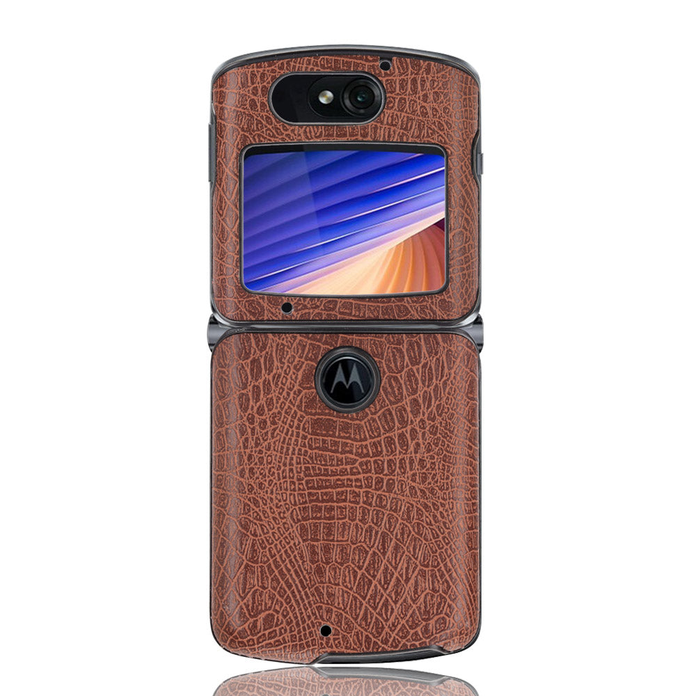 Crocodile Texture PU Leather Coated Plastic Phone Case for Motorola Razr 5G / Razr 2020 - Brown
