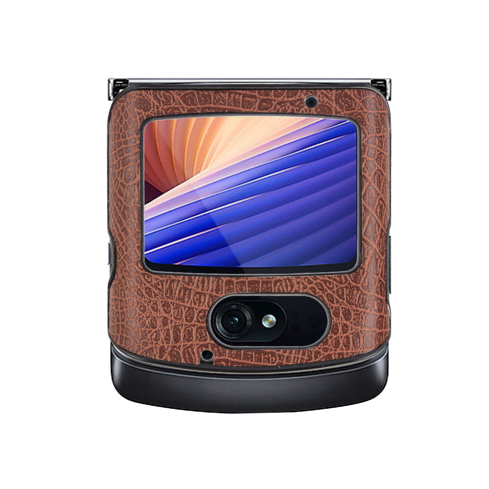 Crocodile Texture PU Leather Coated Plastic Phone Case for Motorola Razr 5G / Razr 2020 - Brown
