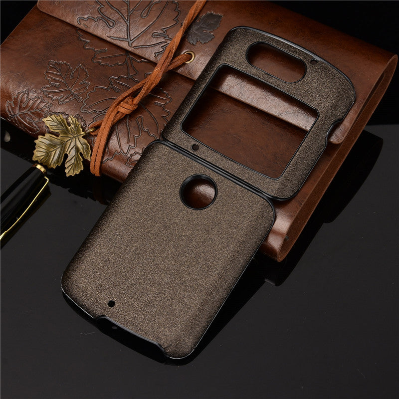 Sand Dermatoglyph Surface PU Leather Coated Plastic Cover for Motorola Razr 5G/Razr (2020) - Brown