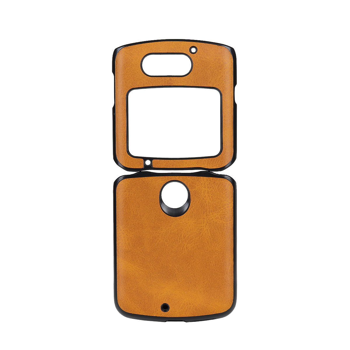 Leather Coated PC Phone Case for Motorola Razr 5G - Brown
