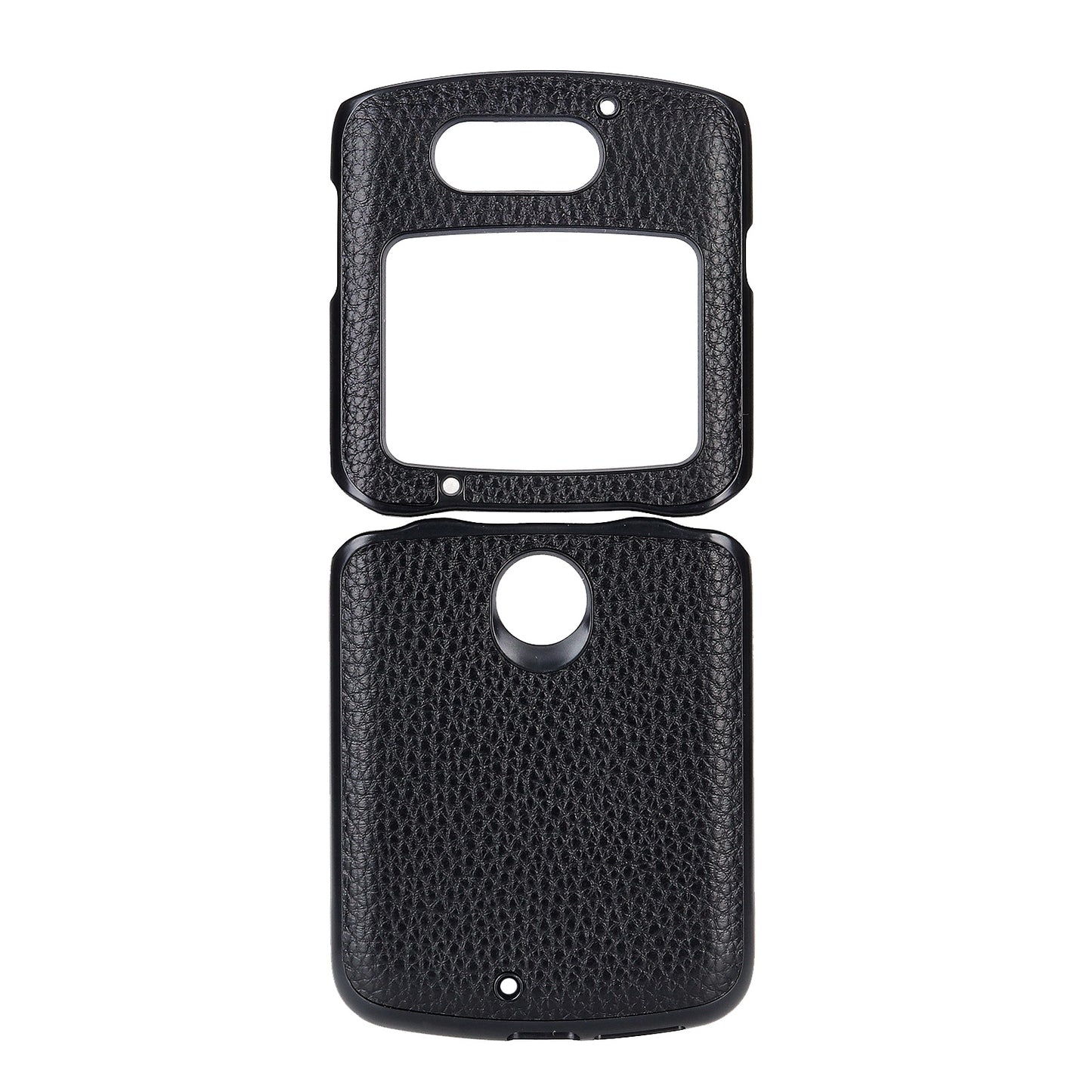 Litchi Skin Genuine Leather Coated PC Hybrid Shell for Motorola Razr 5G - Black