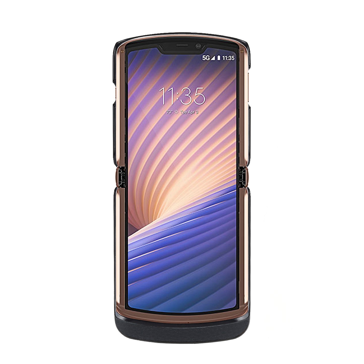 Litchi Skin Genuine Leather Coated PC Hybrid Shell for Motorola Razr 5G - Black