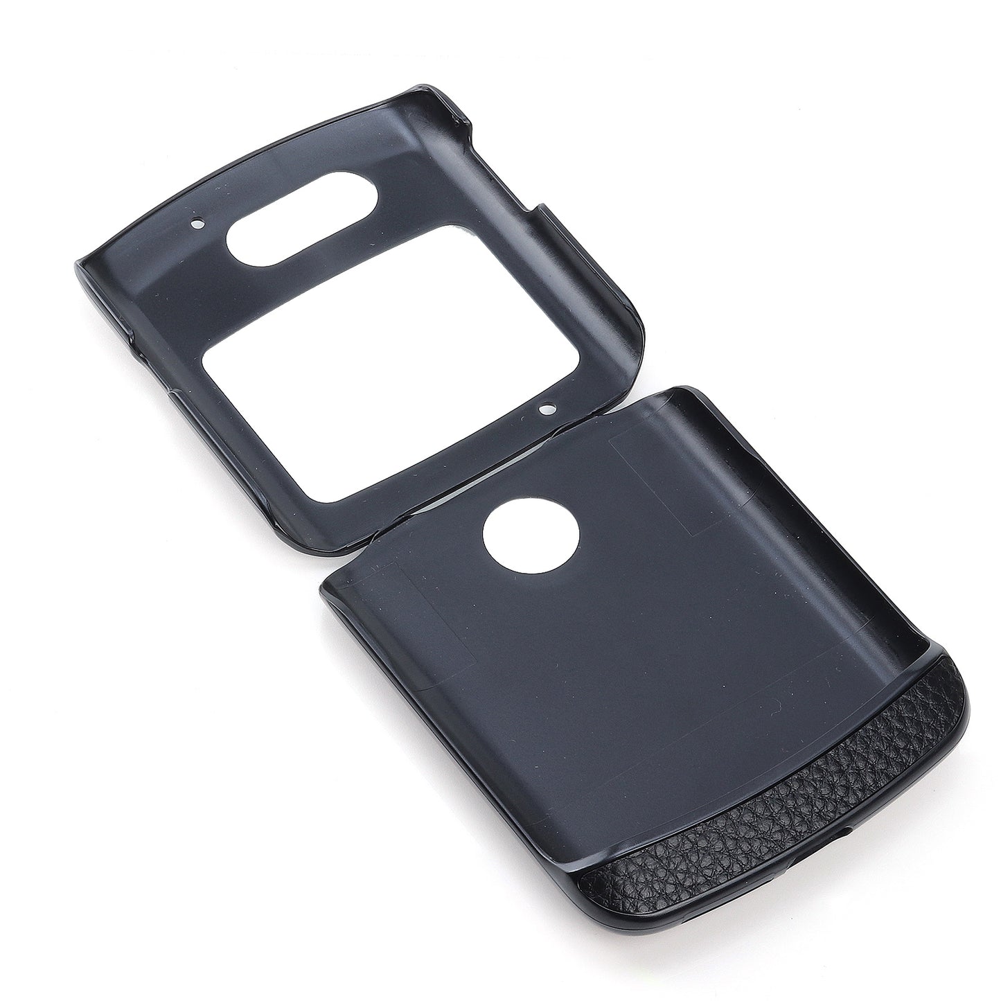 Litchi Skin Genuine Leather Coated PC Hybrid Shell for Motorola Razr 5G - Black