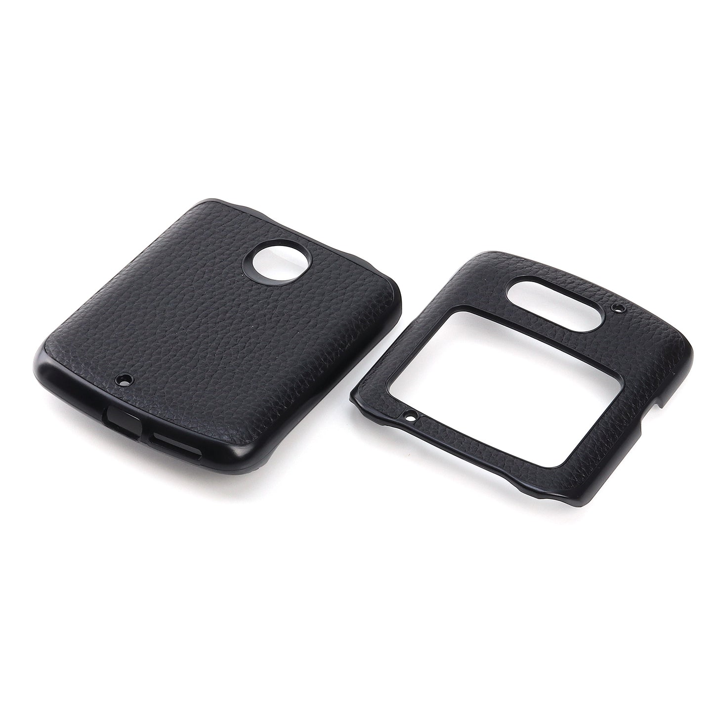 Litchi Skin Genuine Leather Coated PC Hybrid Shell for Motorola Razr 5G - Black
