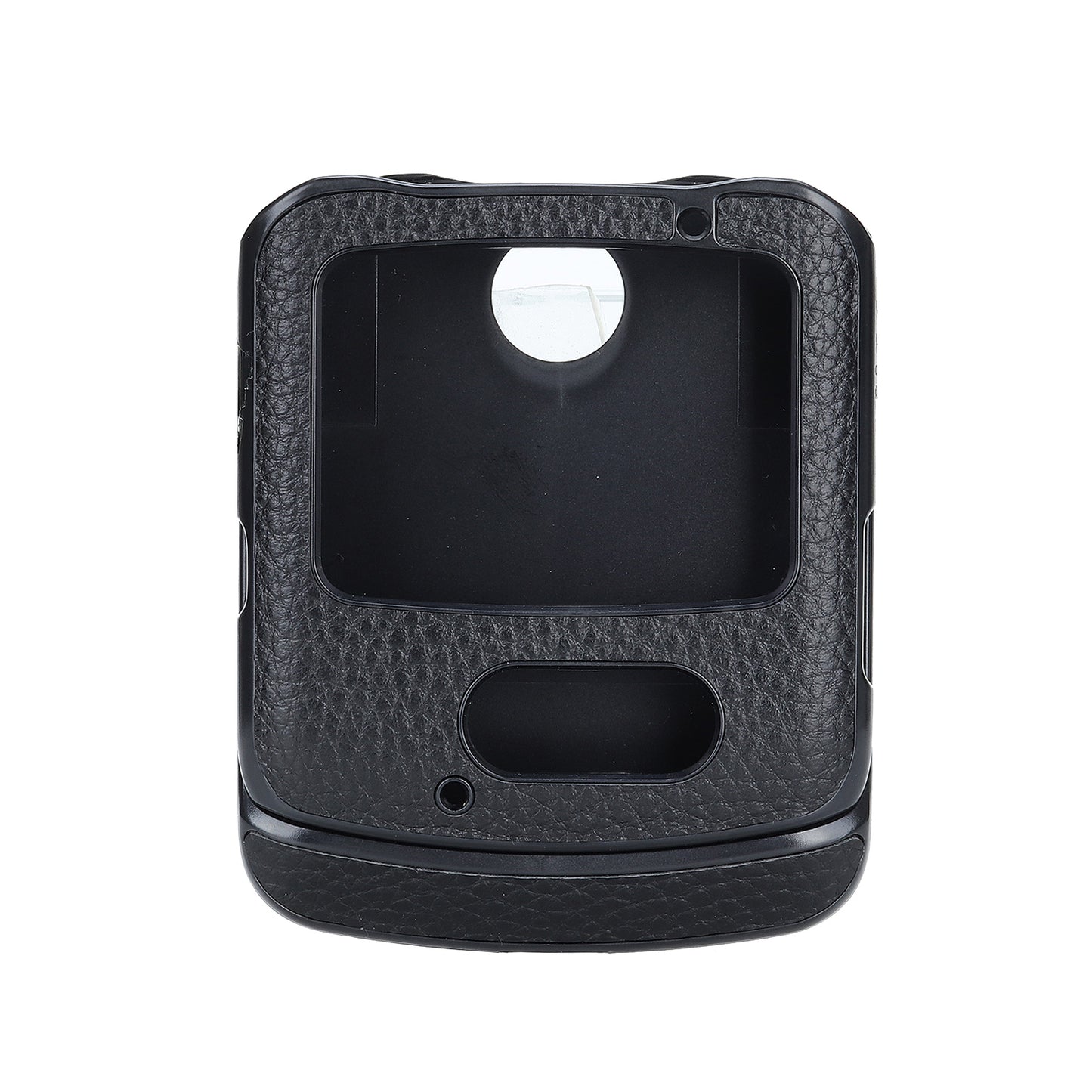 Litchi Skin Genuine Leather Coated PC Hybrid Shell for Motorola Razr 5G - Black
