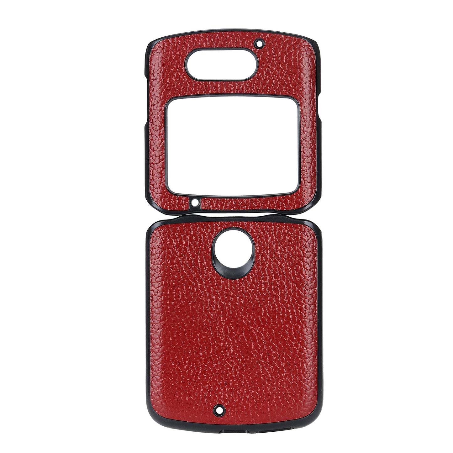 Litchi Skin Genuine Leather Coated PC Hybrid Shell for Motorola Razr 5G - Red