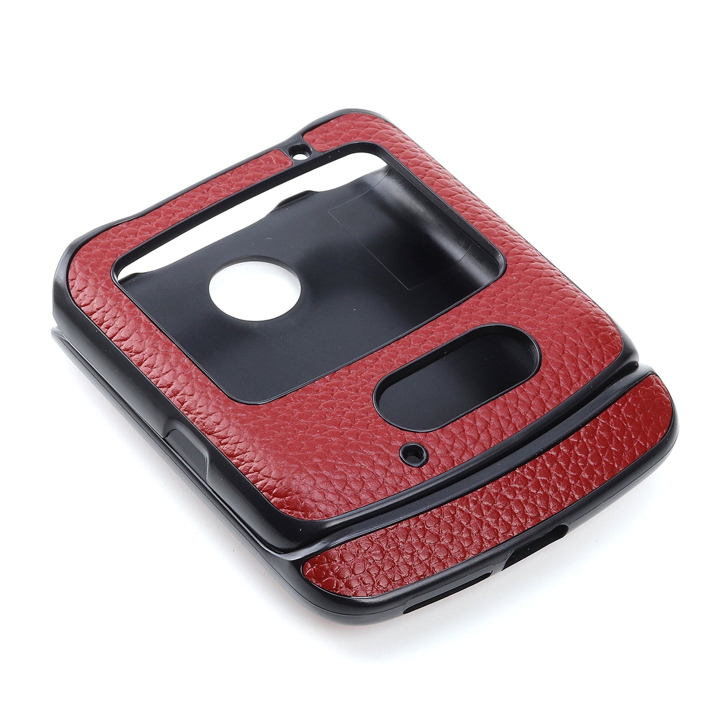 Litchi Skin Genuine Leather Coated PC Hybrid Shell for Motorola Razr 5G - Red
