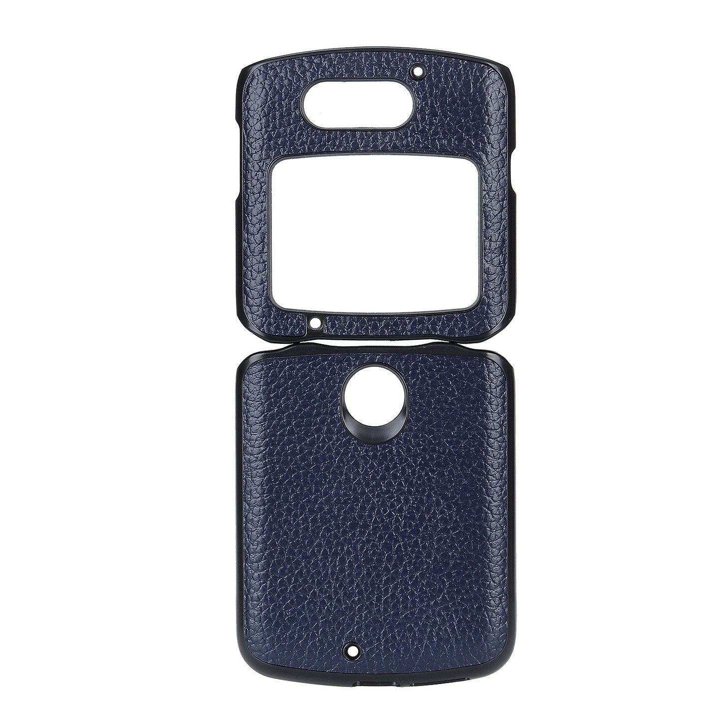Litchi Skin Genuine Leather Coated PC Hybrid Shell for Motorola Razr 5G - Blue
