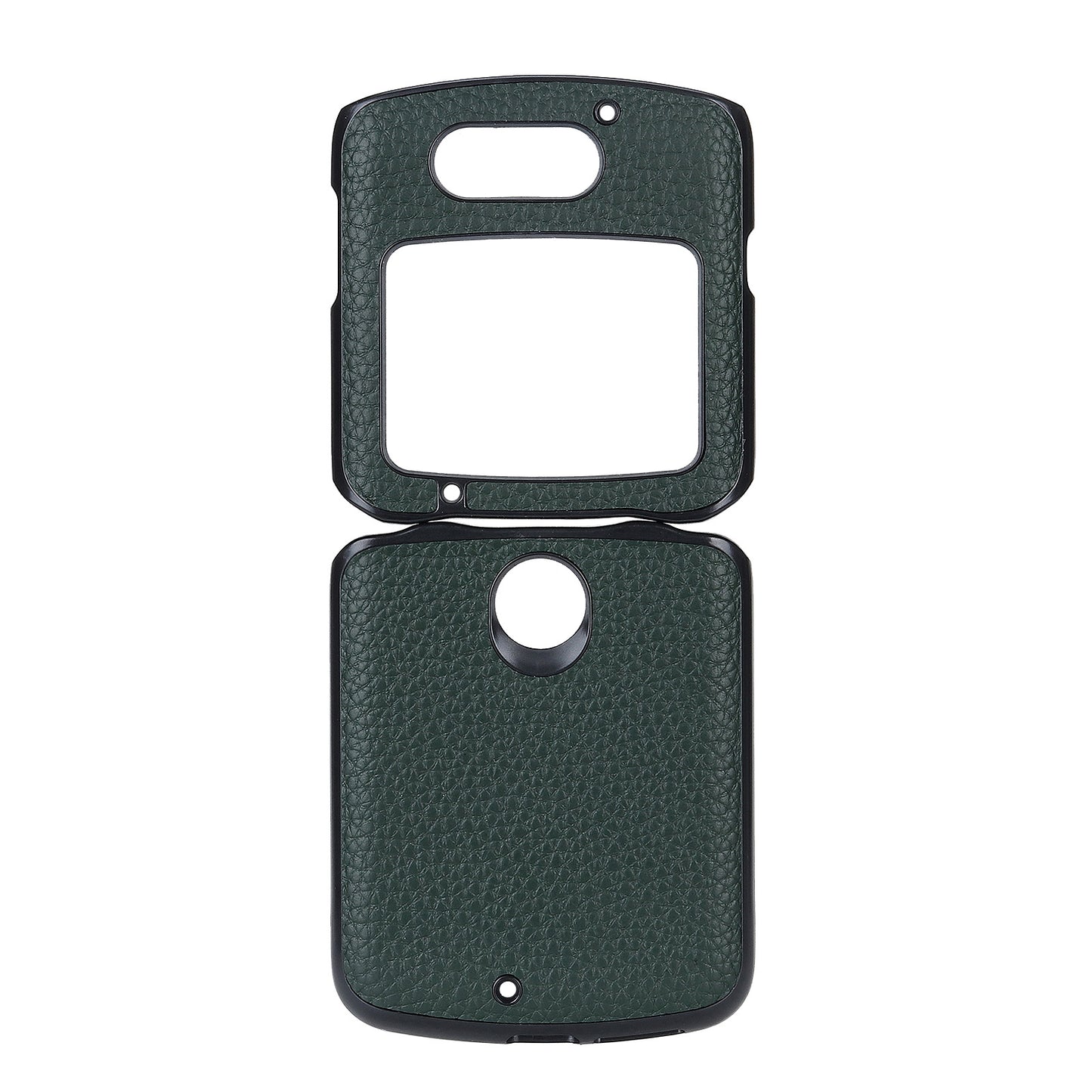 Litchi Skin Genuine Leather Coated PC Hybrid Shell for Motorola Razr 5G - Green