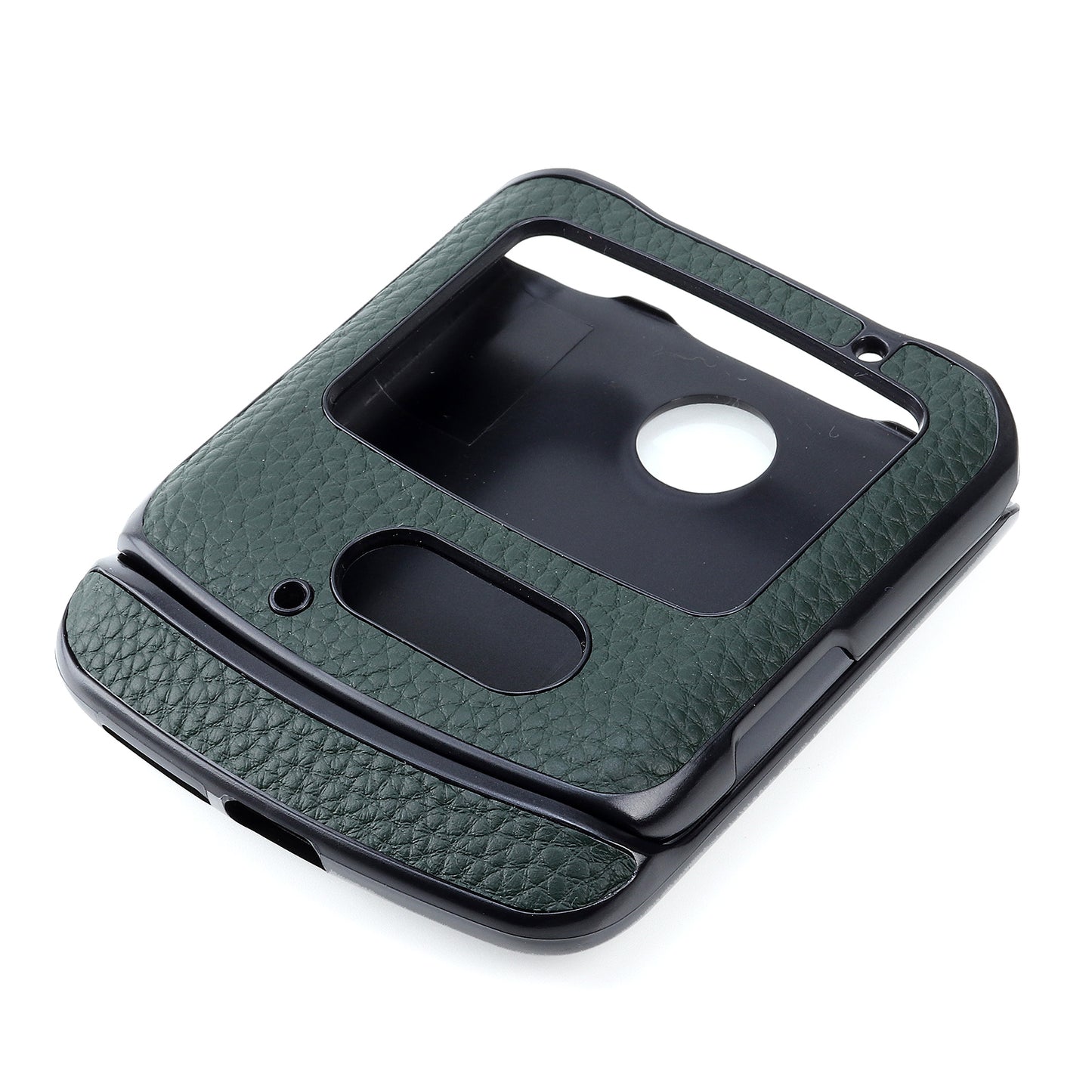 Litchi Skin Genuine Leather Coated PC Hybrid Shell for Motorola Razr 5G - Green